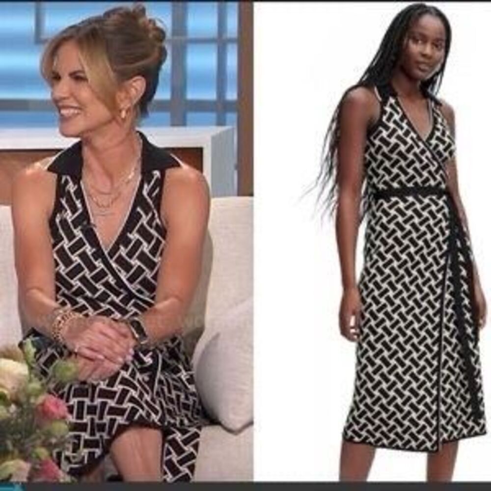 Diane Von Furstenberg X Target Size XXS Collared Midi Wrap Dress Black Geometric
